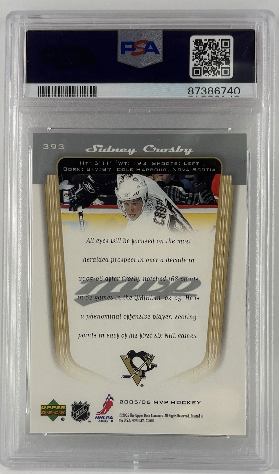 2005 Upper Deck MVP Sidney Crosby #393 PSA 9 view 2