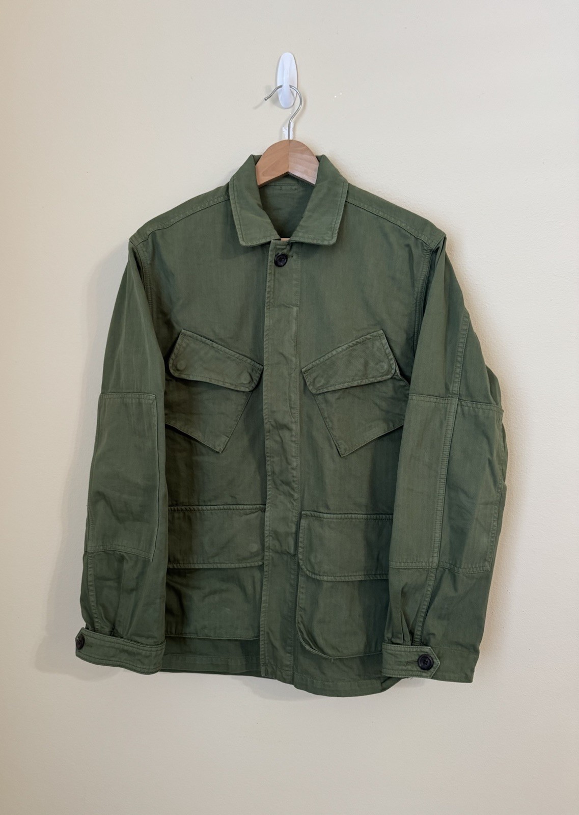 Drake's London Herringbone Ripstop Jungle Jacket Olive Green Size 36