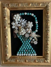 Vintage Contemporary jewelry art framed OOAK handmade shabby chic cottagecore