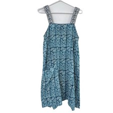 TINY Anthropologie Blue Patterned Palms Embroidered Strap Dress Sz S