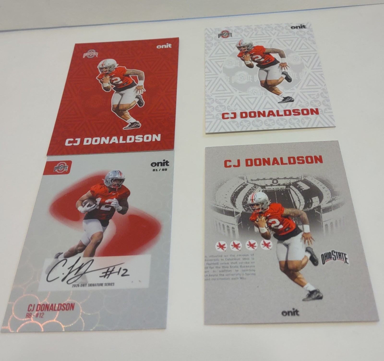 2025 Onit Ohio State Football Cards CJ Donalson 4 Card Lot with Auto 61/99