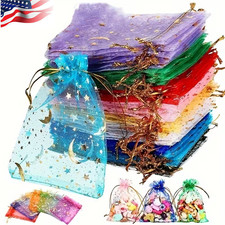 200Pcs Organza Bags 4"X6" Moon Star Small Gift Bags Bulk Party Favor Mesh Bags