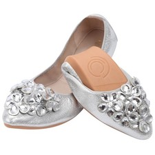 KUNWFNIX Women Ballet Flats Rhinestone Wedding Ballerina Shoes Foldable Spark...