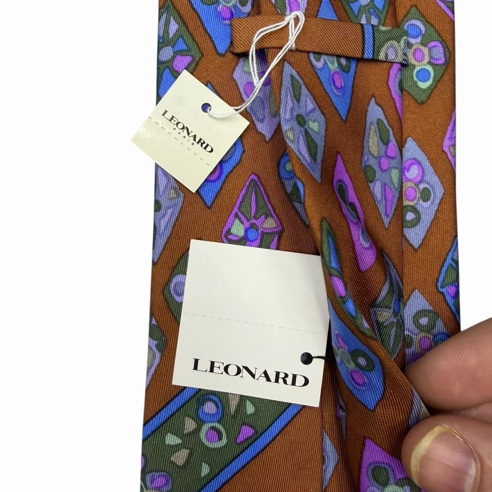 Leonard Paris NUEVA Corbata Para Hombre Geométrica Floral Multicolor 100% Seda 3 5/8" x 55.5" Foto 4 de 4