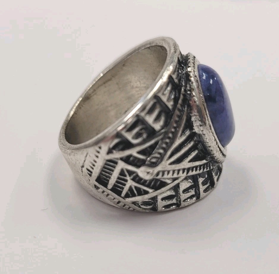 Vintage Solid Metal Ring Silver Tone Turquoise Bl… - image 5