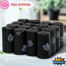 Dog Cat Waste Poop Bags Garbage Bag Pet Refill Rolls Paw Print Black Heavy Duty