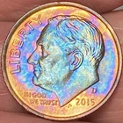 2015-D Roosevelt Dime Beautiful Lustrous Gold/Rainbow Toned  Coin   #14