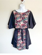 ANTHROPOLOGIE Storee Black Paisley Blouson Dress Dolman Sleeves Women’s Small