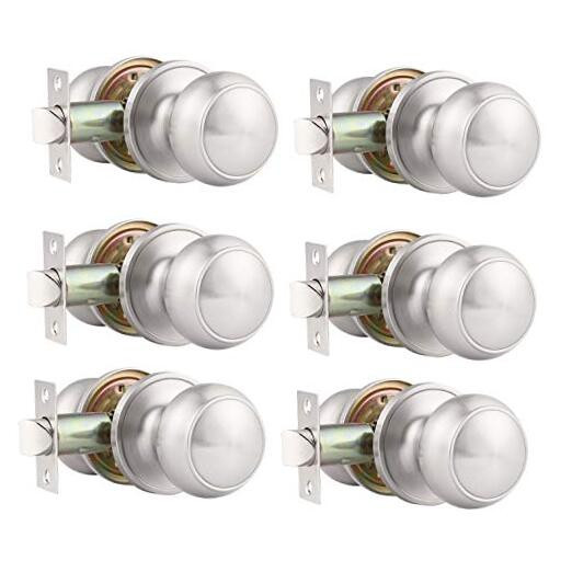 6 Pack Round Passage Door Knob(Non-Locking Knobs), Keyless Doorknobs