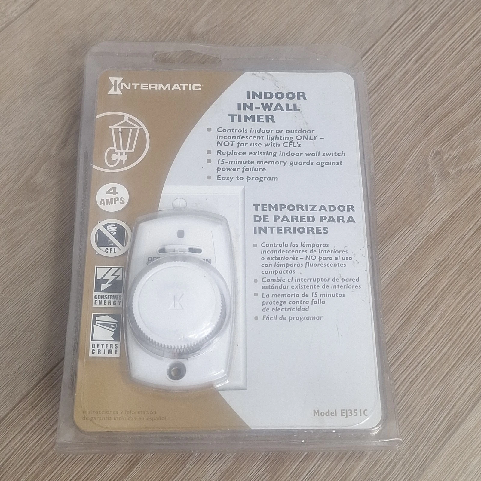 Intermatic Indoor Wall Switch Timer 24-Hour Programmable EJ351C White -Open Box