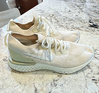 Nike Men's Epic React Flyknit Low Top Lace-Up Running Sneakers Beige White