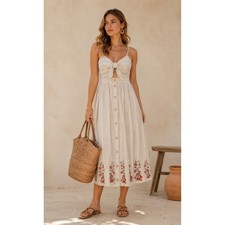 Andree by Unit Midi Dress Sz S Cut Out Embroidered Boho Summer Beachy Cotton