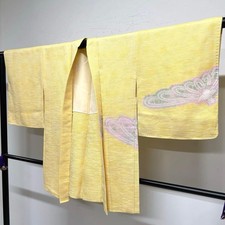 Japanese Kimono Haori Jacket Yellow Length 82cm