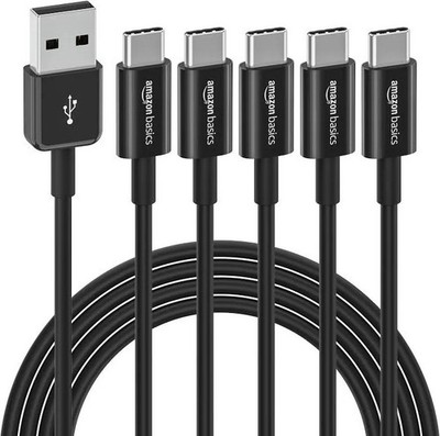 Amazon Basics USB-C to USB-A 0.9 Cable 3 ft Black Round 5-Pack