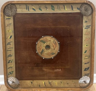 Carrom Archarena No. 2 Board Game 2-sided Flags Theme VTG 1900's Antique Decor