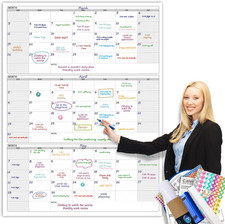 Dry Erase Vertical Three Month Laminated jumbo Wall Calendar, 46 x 63, Huge quar