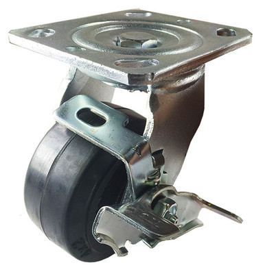 4'' x 2'' Heavy Duty ''Rubber on Cast Iron'' Caster - Swivel with Brake