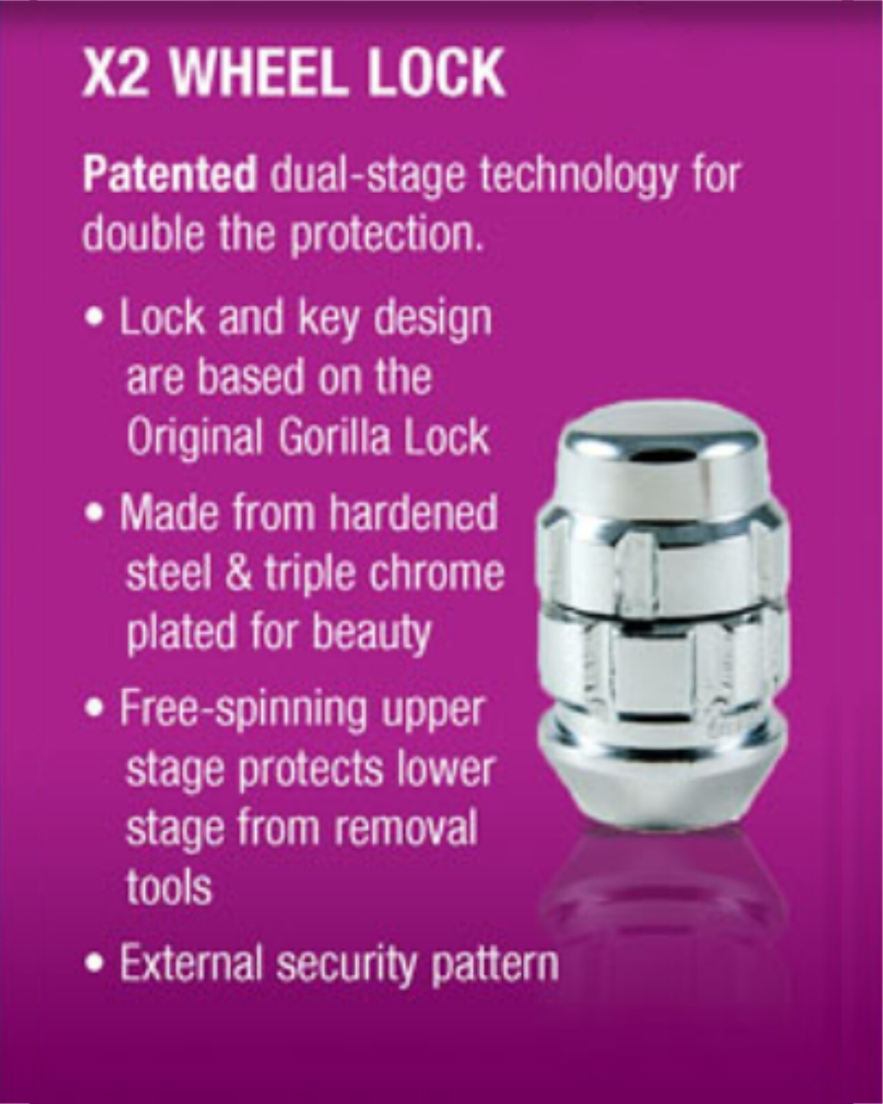 Gorilla Automotive X2 Wheel Lock with Lock Key, Set of 4 Acorn Lug Nuts