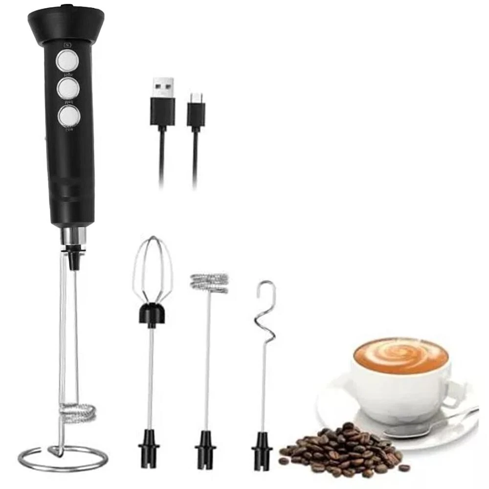 Milk Frother Handheld Double Whisk Foam Coffee Maker with USB Rechargeable