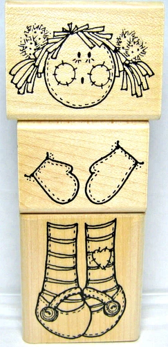 1995 ANNETTE ALLEN WATKINS - SARA JANE DOLL SET 1375 - 3 RUBBER INK STAMPS NICE