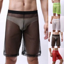 Mens Mesh Boxer Shorts See-through Loose Lounge Trunks Casual Sports Nightwear