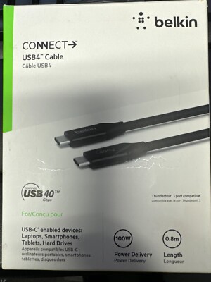 Belkin thunderbolt 4 USB-C to USB-C Cable 2.6  40Gbps 100W PD black