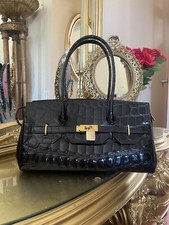Nardelli Italian Croco Purse Elegant Gold Lock Baguette Shape Bag Vintage
