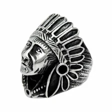 Men Stainless Steel Fashion Indian Chief Head Biker Ring Size 7 8 9 10 11 12 13