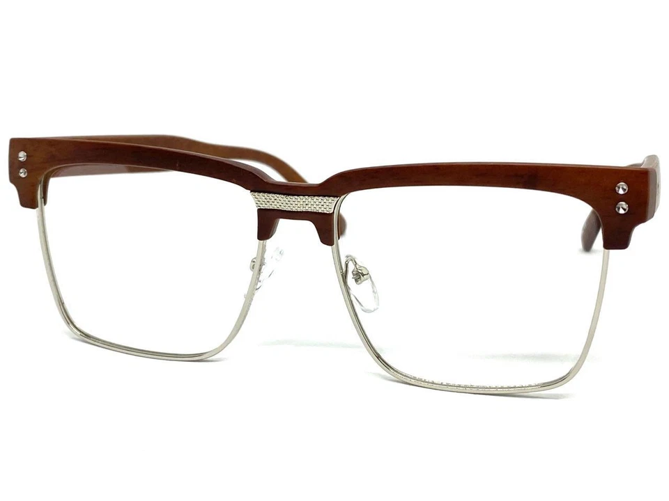 Para hombres Elegante Moderno Retro Lente Transparente Gafas Cuadradas Imitación Madera Marco Foto 2 de 4