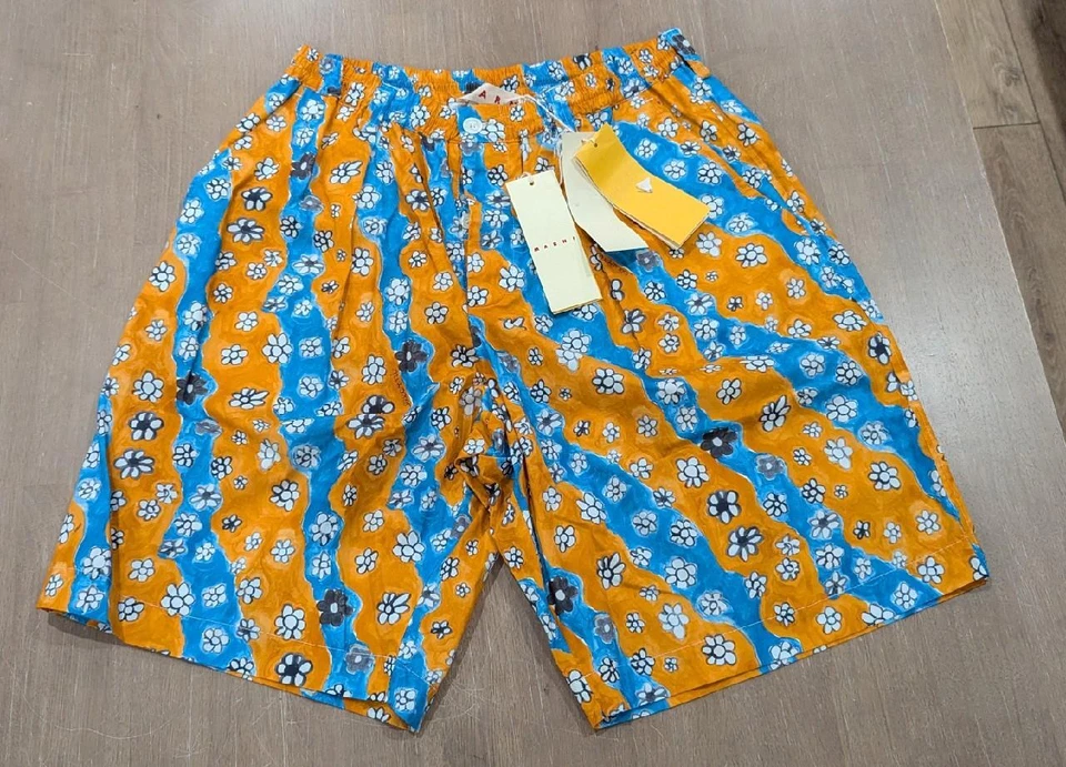 $735 Pantalones Cortos Para Hombres MARNI Rayas Florales Azul/Naranja 52 EE. UU. 36
