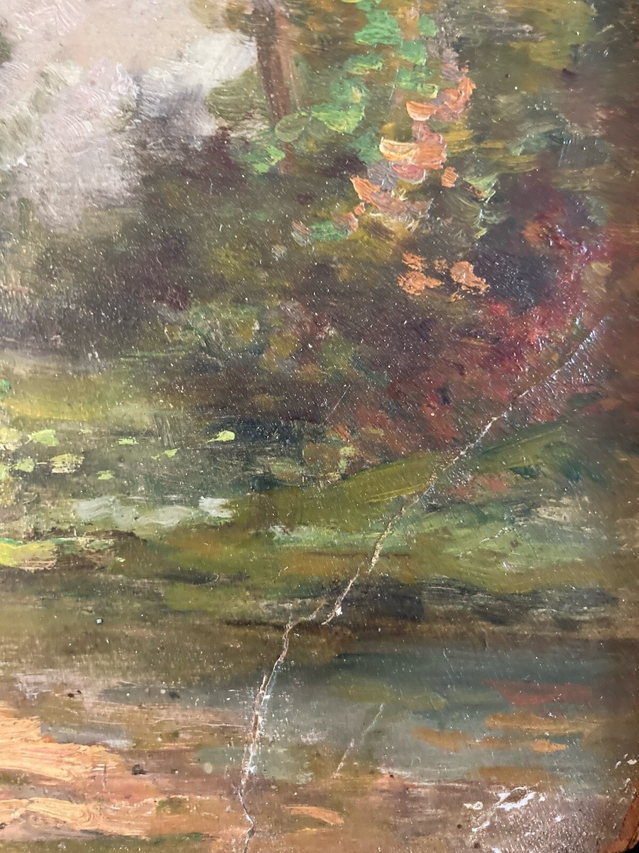 Tableau Impressionniste Huile Sur Panneau Carton - Paysage Vers 1900 - Style Peinture Ancienne