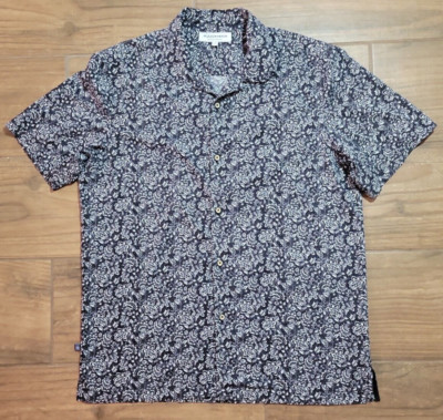 MIZZEN + MAIN Short Sleeve Button Up Shirt Medium Hawaii Nylon Floral Black