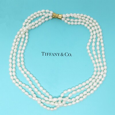 NYJEWEL Tiffany & Co. 18k Gelbgold vier Stränge Perle Torsade Halskette 16,5''