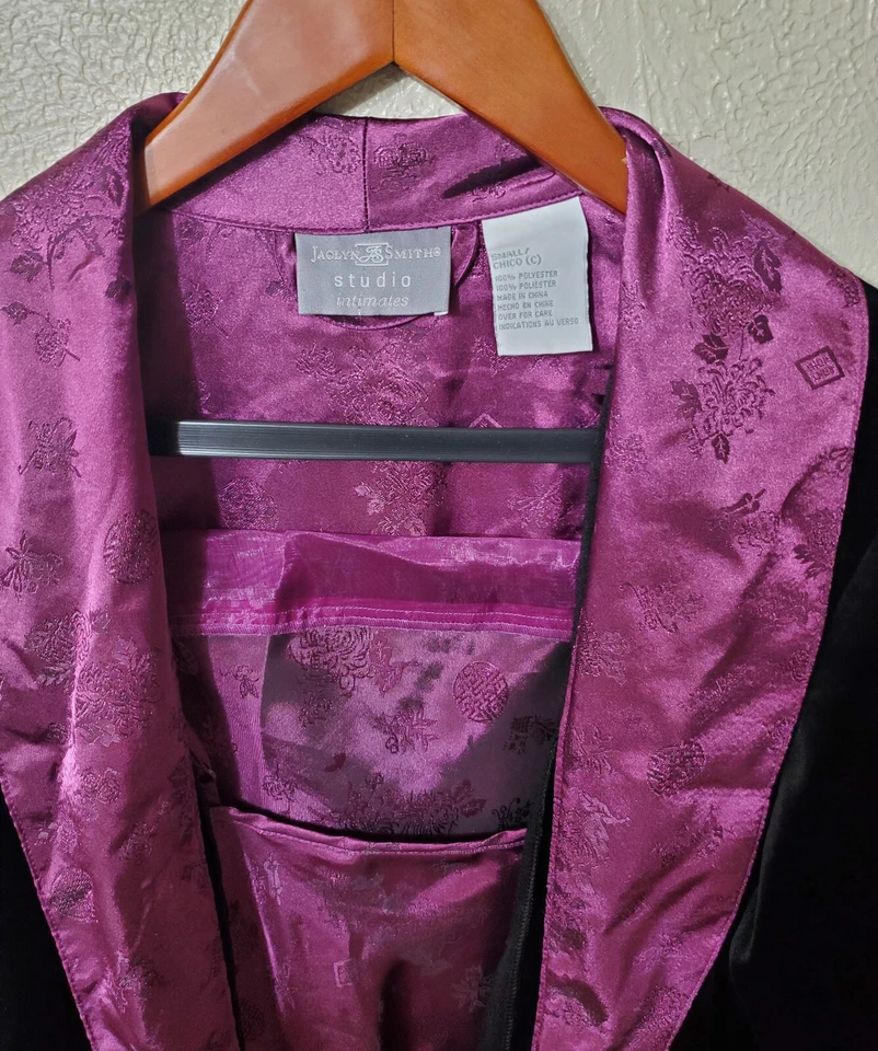 Jaclyn Smith Studio Púrpura Negro Camisón Bata Kimono Sin Cinturón Talla S Pequeño Foto 2 de 4