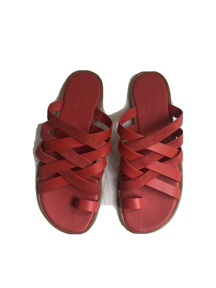 Vince Women s Piers Red Leather Suede Strappy Slide Sandals Size