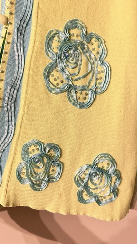 Vintage Berek Cardigan Sweater Women's Medium Green Blue Flowers - Picture 3 of 16