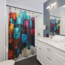 Geometric Shower Curtain Large Square Art Design Bath Curtain Abstract Pattern