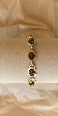 BALTISCHER HONIGGRÜNER BERNSTEIN & STERLINGSILBER HANDGEFERTIGTES ELEFANTEN-GLIEDERARMBAND