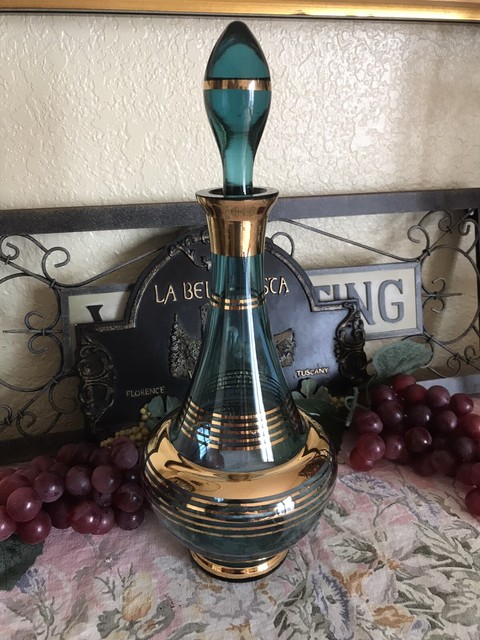 Bohemia Crystal Decanter Turquoise And Gold | eBay