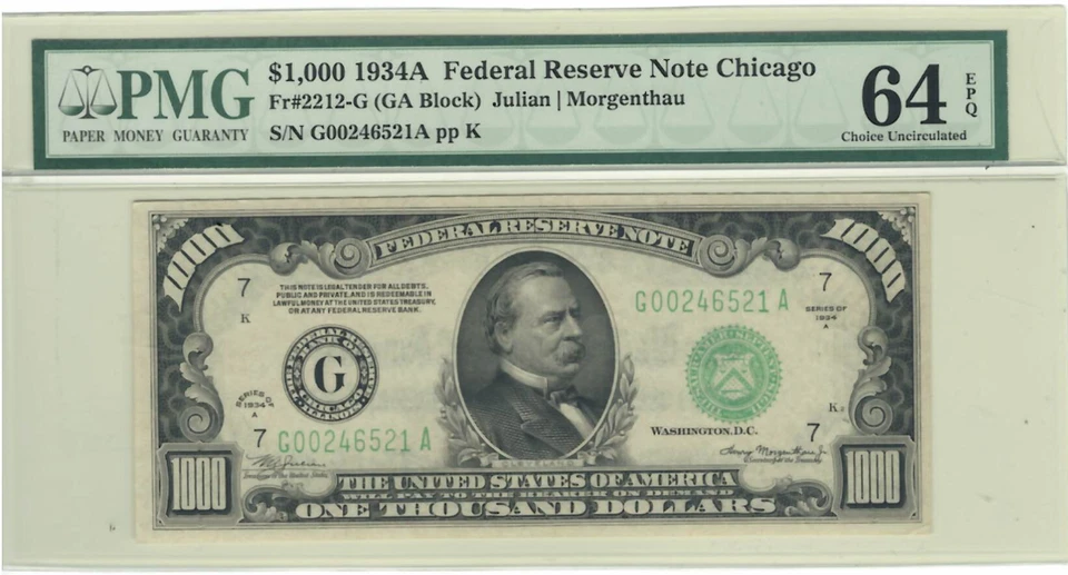 1934 A $1000 FRN Chicago FR.2212-G PMG 64 EPQ ~ Choice Uncirculated - Image 3 of 4