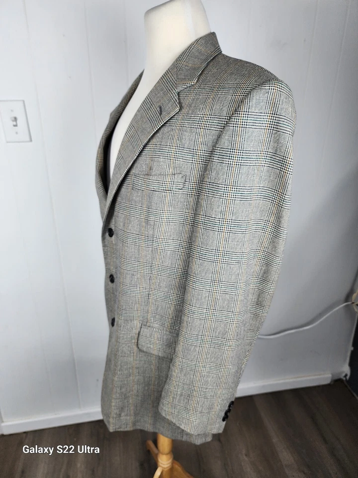 Adolfo Couture Mens Sz 44R Multi Color check Silk Wool Blend Sport Coat S45 - Image 4 of 4