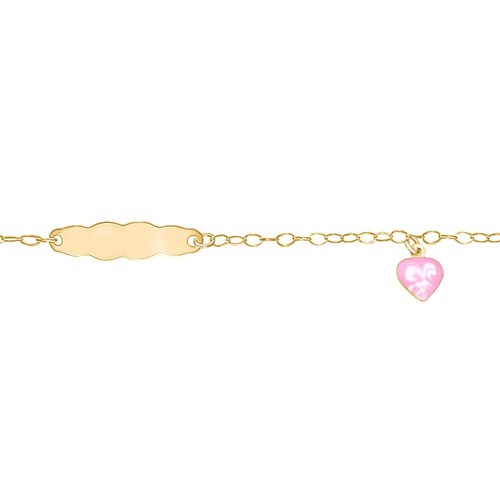 14k Gold ID Bracelet Engravable Girls Boys Kids Baby Gold Heart Charm Curb Chain - Picture 7 of 12