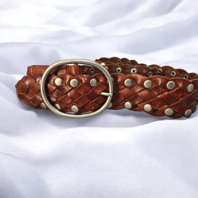 Pepe Jeans Belt London 100% Cow Leather Woman 2'' Wide 34'' Long Braded Riveted