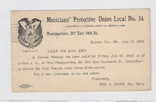 1905 UX18 Postal Card, Advertising Musicians Protective Union, Music