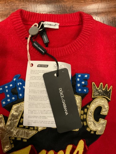Dolce&Gabbana Red Wool I'm The King Crewneck Sweater Size Small NWT - Picture 3 of 5