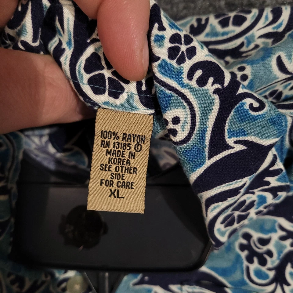 Camisa Hawaiana Lord & Taylor De Colección Para Hombre XL Azul Delfines Rayón Geométrica Foto 4 de 4