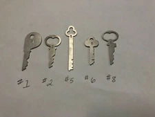 National Cash Register Keys #1, #2, #5, #6, #8. Fits 500 Class Cash Registers.