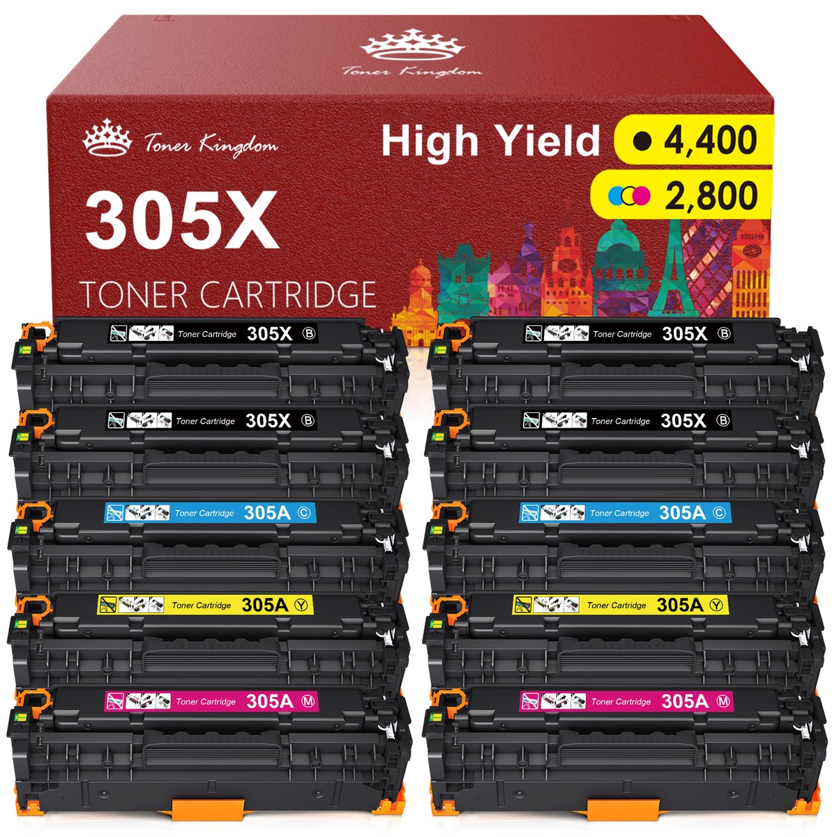 Bubprint 4 toners, compatibel als vervanging voor HP 305X voor Laserjet Pro 400 Color M451dn M451dw M451nw MFP M475dn M475dw Pro 300 Color M351A MFP M375nw CE410X CE411A CE412A CE413A multipack