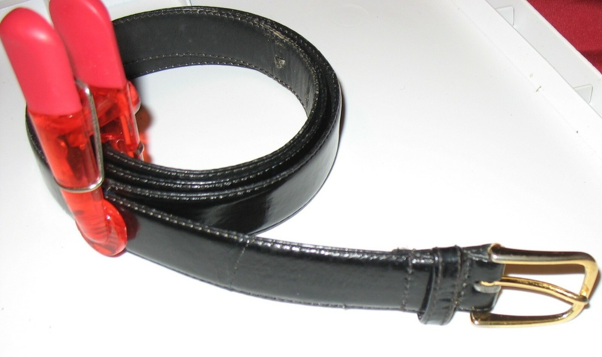 Austin Grey EelSkin leather belt, black with gold tone buckle, 39.5\