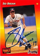 Sid Bream autographed baseball card Atlanta Braves 1992 Donruss Triple Play #258